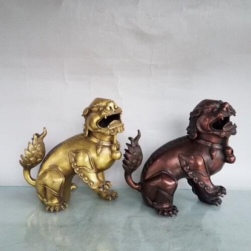 Home Decor 7" Chinese Seikos Bronze Lion statue incense burner Gatekeeper lion Town House Ward off evil spirits