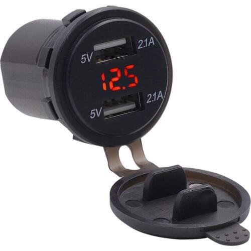 Dual Power Outlet Digital Voltmeter Red LED Light 12-24V For Car