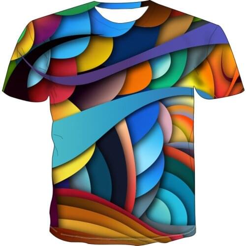 2021 Summer Fashion Men/women Streetwear O-neck Short Sleeve Tees Funny Colorful Geometry Male Clothes Casual Oversized T-shirt