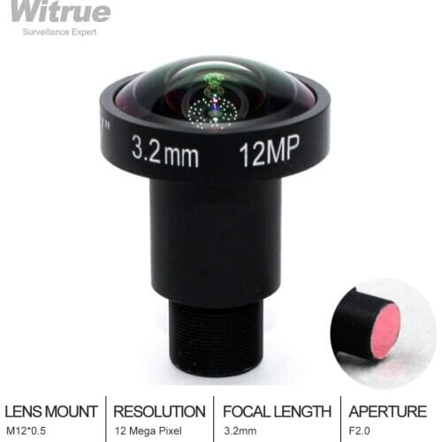 HD 4K Lens 12Megapixel 3.2mm M12 Lens Mount 160 Degree 1/1.7 inch with 650nm IR Filter for 4K Action Camera