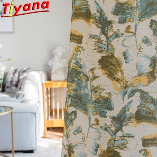 Art Painted Printed Leaf Curtains for Living Room Modern Blackout Green Leaves Window Drapes for Bedroom VT