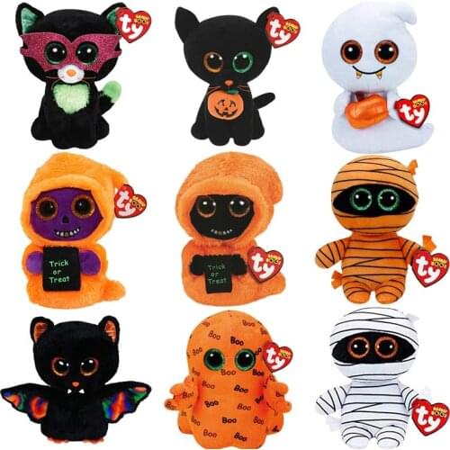15cm Ty Big Eyes Animals Halloween Series Toys Bat Spider Cat Mummy Reaper Animal Soft Toys Boy Girl Birthday Gift