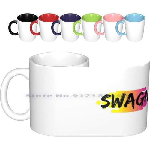 Swagn Colorful Design One Word Saying With Black Distressed Text On Rainbow Background Ceramic Mugs Coffee Cups Milk Tea Mug