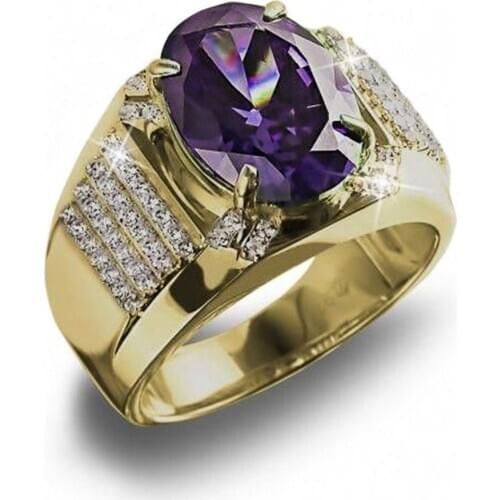 Huitan Classic Gorgeous Women Wedding Bridal Ring Charm Purple Stone Paved CZ Stone Evening Party Female Single Ring Drop Ship