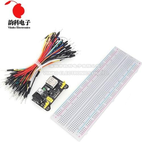 MB102 Breadboard power module + MB-102 830 points Solderless Prototype Bread board kit + 65 Flexible jumper wires