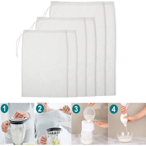 Nut Milk Bag Reusable Mesh Filter Net Coffee Milk Tea Fruit Juice Wine Mesh Strain Herb Liquid Filter Kitchen Accessories