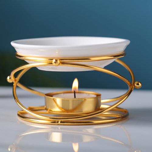 50ml Metal Ceramic Aroma Burner Oil Burner Warmer Wax Melter Tealight Candle Holder for Yoga Spa Home Bedroom Decor Gift
