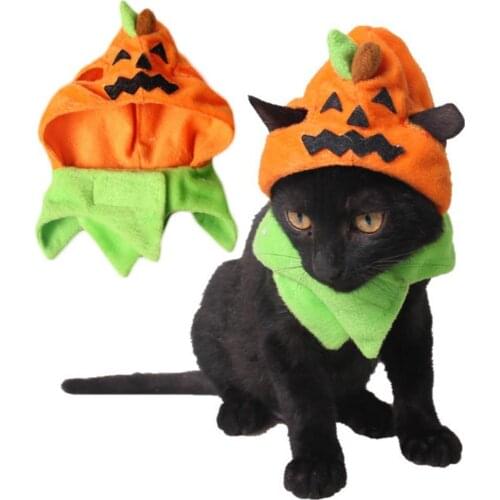 Cute Pet Cat Costume Cosplay Pumpkin Hat Caps Halloween Party Headwear Decor Cat Headgear Halloween Pet Cosplay Costume quality