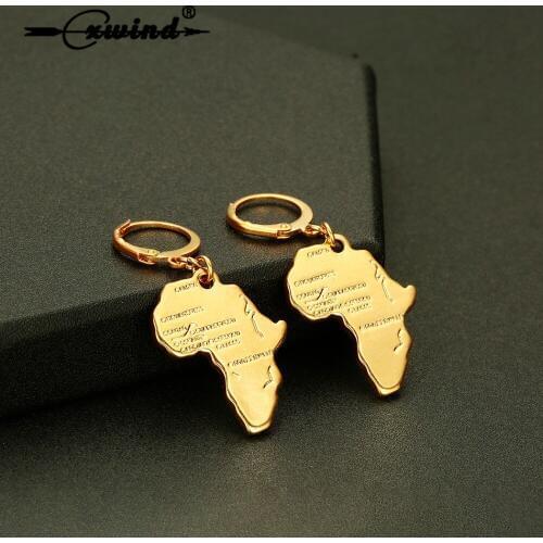 Cxwind Fashion Golden 3D Africa Map Dollar Coin Drop Earrings for women Girl Boho Round Cat Human Face Dangle Earrings Jewelry