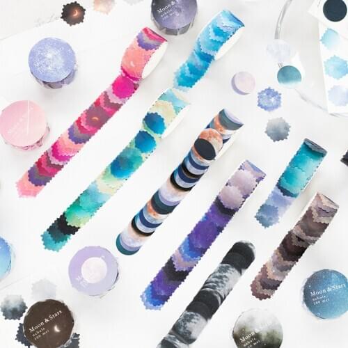 100 Pcs/roll Space Moon Round Dot Washi Tape Round Stickers for Diy Decorative Diary Planner Scrapbooking Photo Ablums