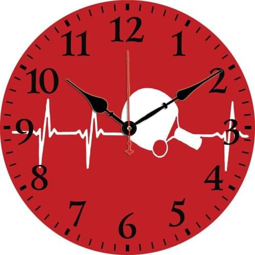 16Inch Wall Wooden Clocks Electrocardiogram with Racket Printed Retro Vintage Arabic Numerals Large Clock Sports Lover Gift