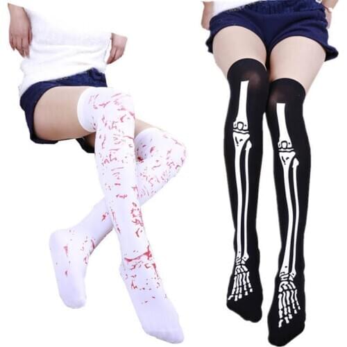 3 Pairs Compression Socks Women Girl Halloween Over Knee Socks Nurse Bone Blood Sock Cosplay Striped Knee MeiasTattoo Stockings