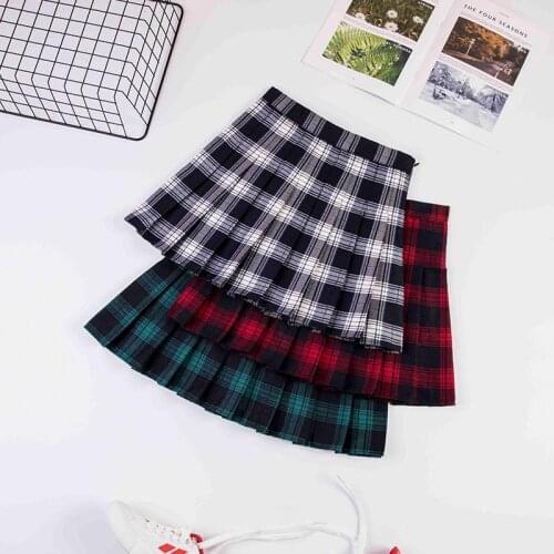 2020 Spring and Autumn New Pleated Skirt High Waist Skirt Women A- line Dress Red Plaid Skirt korean harajuku plaid skirt