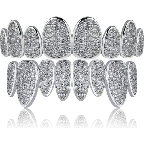 New Arrival Hip Hop Iced Out Teeth Grillz Top &Bottom Grills Dental Mouth Punk Teeth Caps Cosplay Party Rapper Jewelry