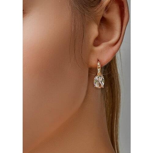 New Earrings Geometric Oval Moonstone Pink Earrings Female Rose Gold Crystal Drop Earrings Jewelry Gift