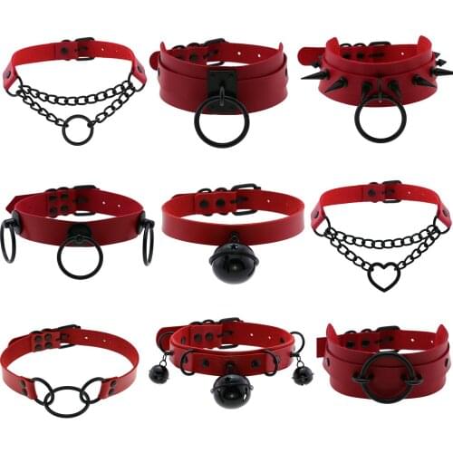 DIEZI Punk New Red PU Leather Black Clavicle Chain Collar Necklace For Women Harajuku Gothic Choker Statement Necklace Jewelry