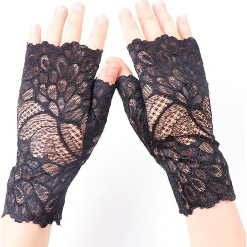 Sexy Women Gloves Sun Protection Anti-UV Full Finger Hollow Out Mesh Lace Driving Gloves Spring And Summer Mittens Accessories