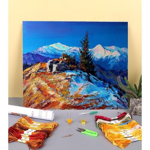 Landscape Sunny January Pre-Printed 11CT Cross-Stitch Full Kit Embroidery DMC Threads Handmade Handiwork Handicraft Counted