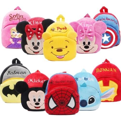 Stitch disney Plush Backpack Mickey Mouse Minnie Winnie the Pooh The Avengers Figures Childrens Kindergarten school bag