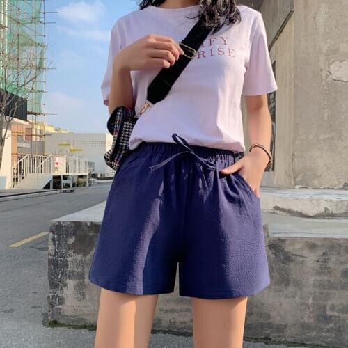 Casual Summer Cotton Short Women Slim Solid Color Shorts Fashion Ladies Shorts Drawstring Elastic Khaki Black Short Pants