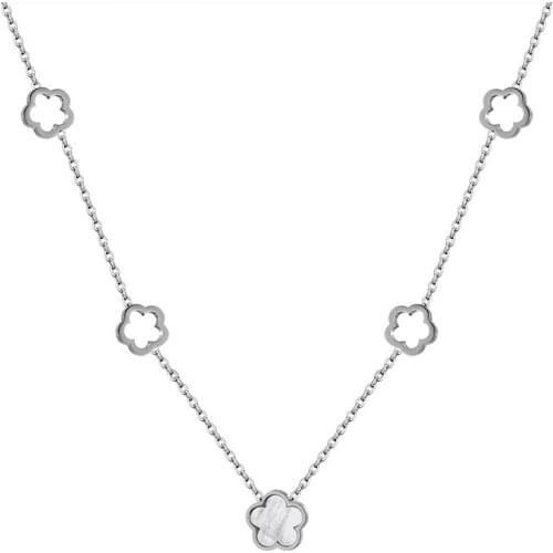 POXAM Luxury Elegant White Shell Flower Chain Necklace For Women Fashion Stainless Steel Pendant Necklaces 2021 Jewelry Gifts