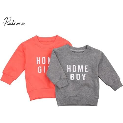 Infant Newborn Baby Girls Boys Letter Pullover Hoodies Kid Letter Printed Shirt Round Neck Long Sleeve Top for Infant Pink Grey