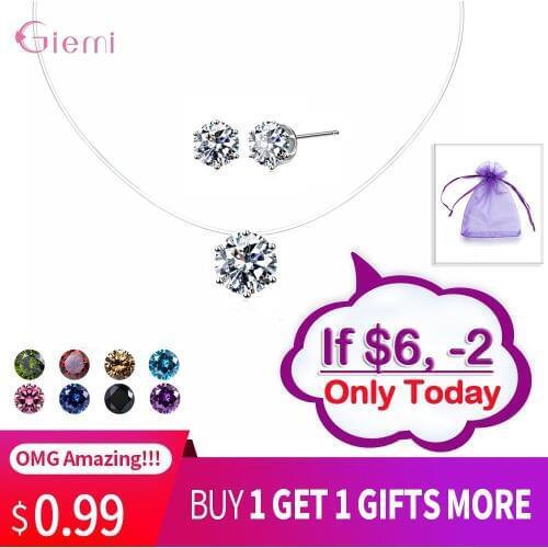 20 Colors Cubic Zirconia Woman Jewelry Sets 925 Sterling Silver Stud Earrings Transparent Choker Necklaces Wedding Accessories