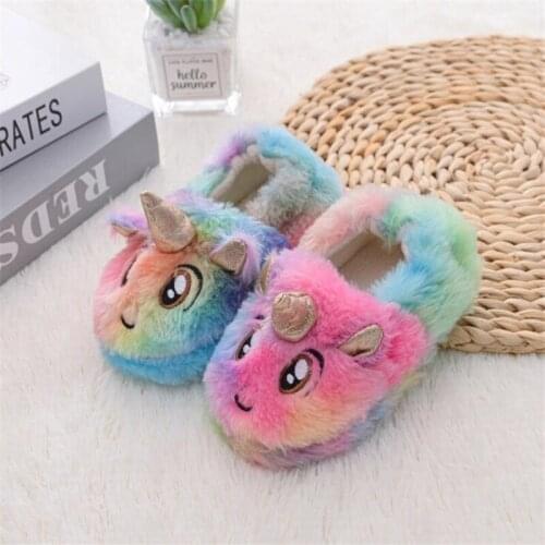 Winter Childrens Slippers Boys Girls Home Slippers Cute Unicorn Rabbit Fashion Plush Shoes Comfortable Warm Winter Shoes