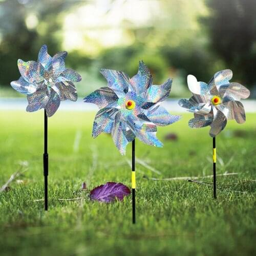 New 10pcs Silver Anti Bird Laser Windmill Bird Repeller Windmill Pinwheels Reflective Bird Scare Deterrent Driving Windmill