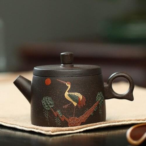 Explosion Tea Set Chinese Tearoom Etiquette Yixing Handmade Purple Sand Pots Crane Crane Xiangxiang Black Gold Sand Ore Teapot