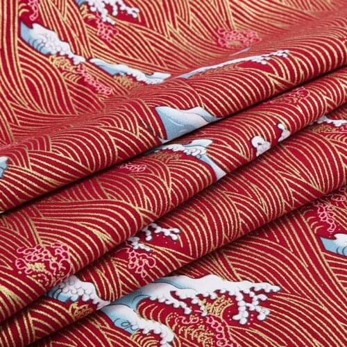 Japanese Waves Bronzed Cotton Fabric For Diy Kimono Cheongsam Handmade Accessories Crafts Various S5-TJ1027