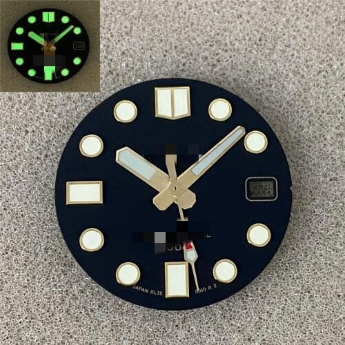 For SKX007 Modified NH35/4R36 Watch Movement 28.5MM C3 Green Luminous Watch Dial Single Calendar Black Dial