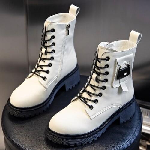 Genuine Leather Boots for Women 2021 Platforms Martin Ankle Boots Female Designer Shoes Woman Booties Chunky Shoes Women Heels