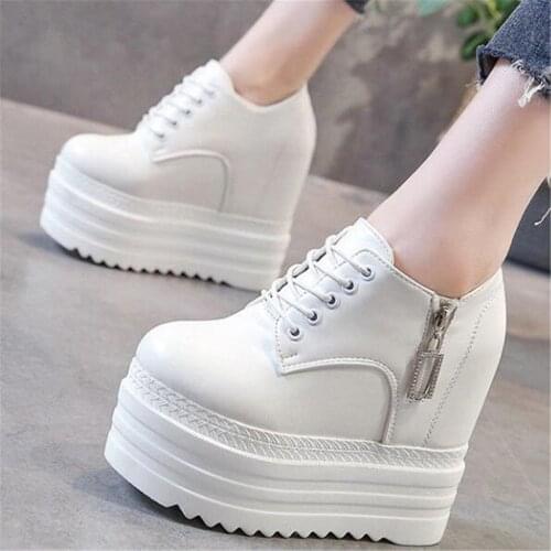 New Autumn Women Sneakers Fashion Beading Thick Sole Ladies Platform Shoes Height Increasing Chunky 13cm Women Casual Shoe black