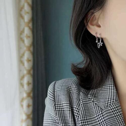 925 Sterling Silver double ear nail double ear hole one piece ear buckle earring simple star earring female fashion earrings