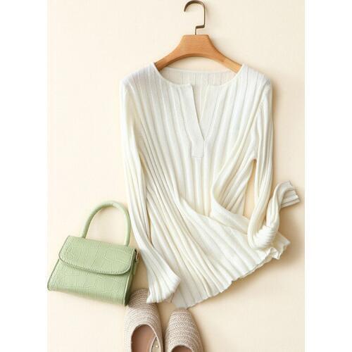 Womens crew neck long sleeve ribbed knitted 100% cashmere sweater pullover