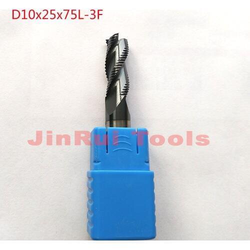 1pc 10mm D10*25*D10*75 HRC55 3 Flutes Solide Carbide Roughing End Mills For CNC router bit milling cutter Tools knife fresa