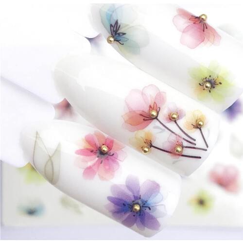 ZKO 1 PC Transparent Color Flower Water Transfer Sticker Nail Art Decals DIY Fashion Wraps Tips Manicure Tools