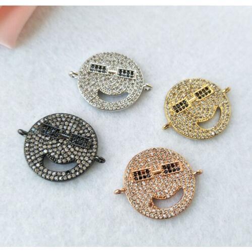 10 pieces CZ zircon Micro Pave Connector smiling face Double Bails Charm DIY Bracelet necklace Jewelry CT230