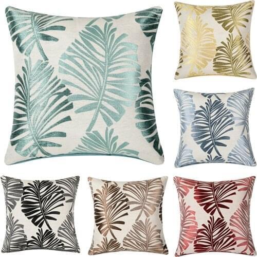 2021 Cushion Plant Pattern Suede Leaves Pillow Case 45x45 Cushion Cover Green Cotton Sofa Decorative Pillowcase Green Ins Style