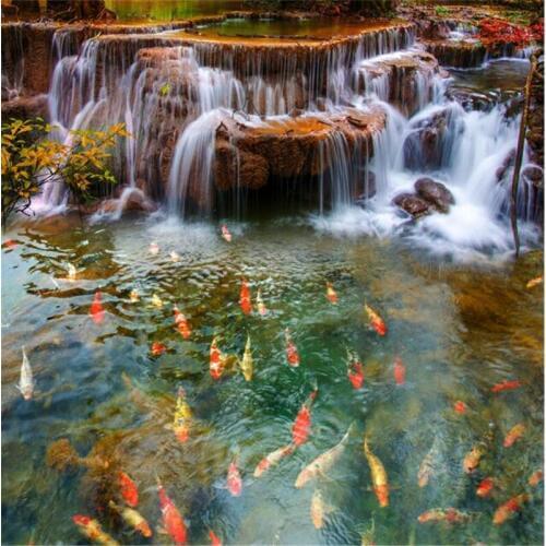 Beibehang Custom 3d flooring waterfall stream carp living room bedroom bathroom floor stickers self-adhesive modern wallpaper