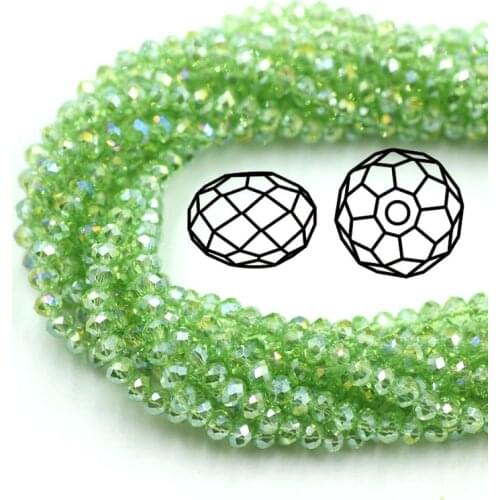 4/6/8mm Fruit Green AB Rondelle Glass Faceted Beads Crystal Round Loose Spacer Beaded Needlework For DIY Jewelry Making