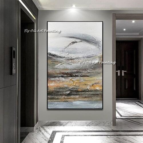 Large Size 100% Handmade Abstract Gold Foil Landscape Thick Oil Painting Canvas Pictures for Living Room Decoration As A Gift