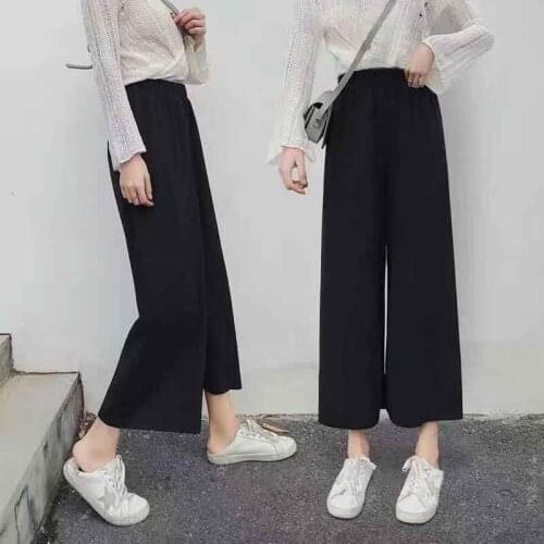 Pants Women Ankle-Length Straight Trendy Pant High Waist Womens Trousers Leisure Wide Leg Student All-match Solid Lady Loose