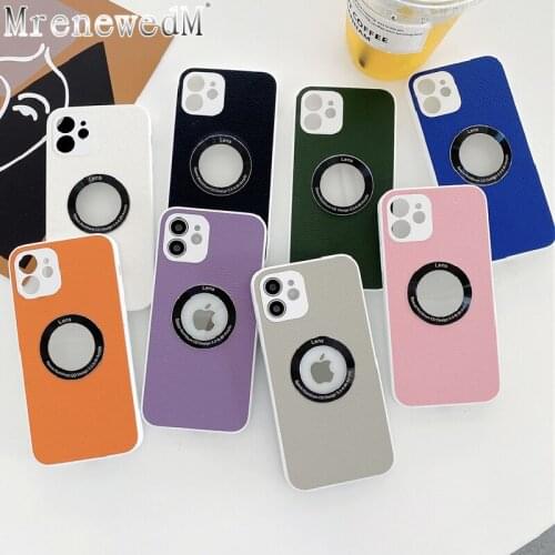 Fashion Candy Color Hollow Phone Case For iPhone 12 11 Pro X XR XS Max SE2 7 8 Plus Camera Lens Protection PU Leather Soft Cover