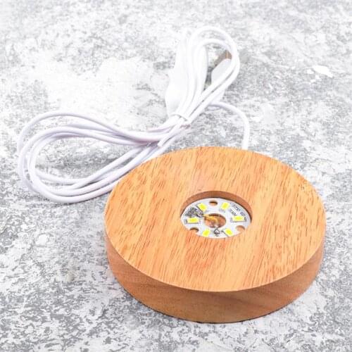 Wooden LED Display Stand 3D Night Light Round Base Holder for Crystals Glass