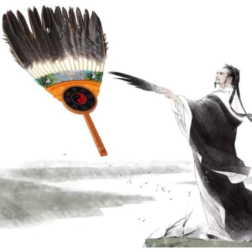 Ancient Chinese Zhuge Liang Black Feather Hand Fan Bamboo Fan Decoration Dance