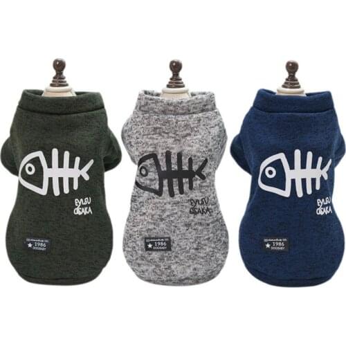 Fish Bone Pattern Fleece Pet Clothes Warm Dog Hoodie Sweater Autumn Winter Dog Vest Dogs Short Sleeve Jacket Hoodless