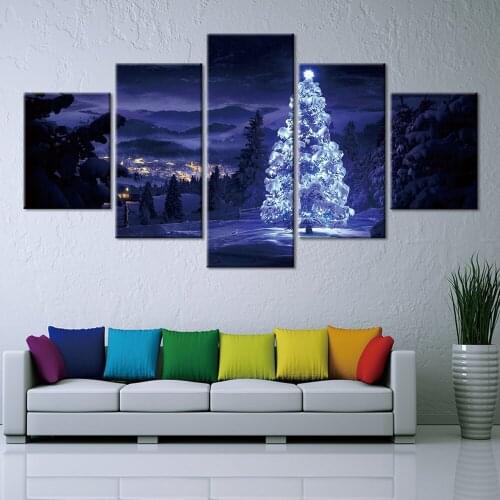 Canvas Wall Art Painting Christmas Xmas Holiday Cheer Art Print Poster Wall Decoration Home Decor 5 Panel Picture