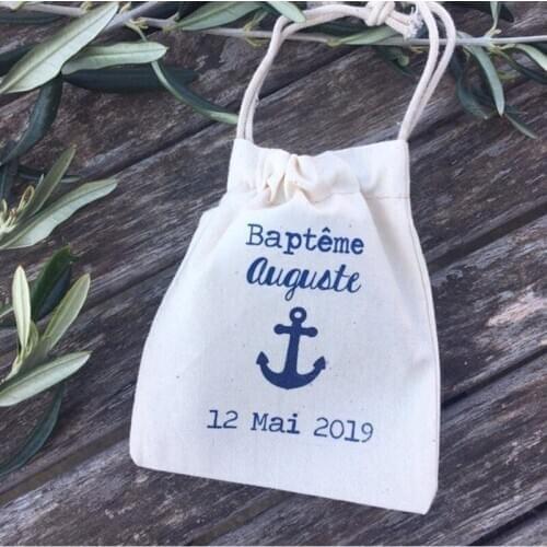 Customize Baptism bag with first name date Wedding Favor Holder Bag Cotton Gift Bags Survival Kit Event Party bachelorette decor